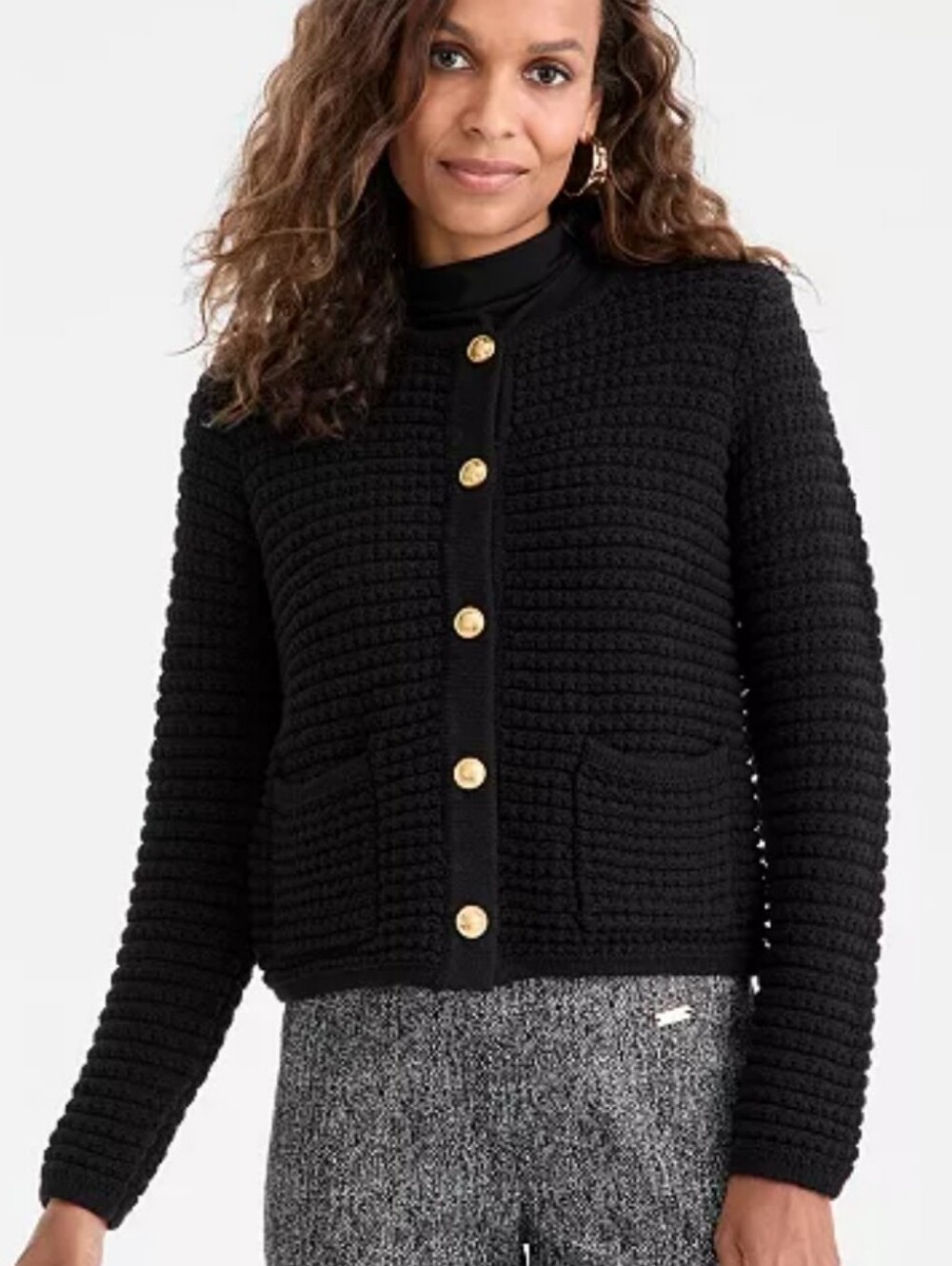 INC International Concepts Black Button-Down Structured Cardigan Sweater Jacket